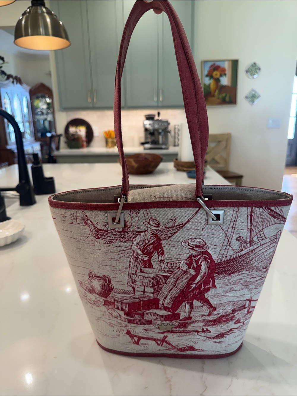 Elaine Turner Designs Red Toile Canvas Shoulder Bag Tote